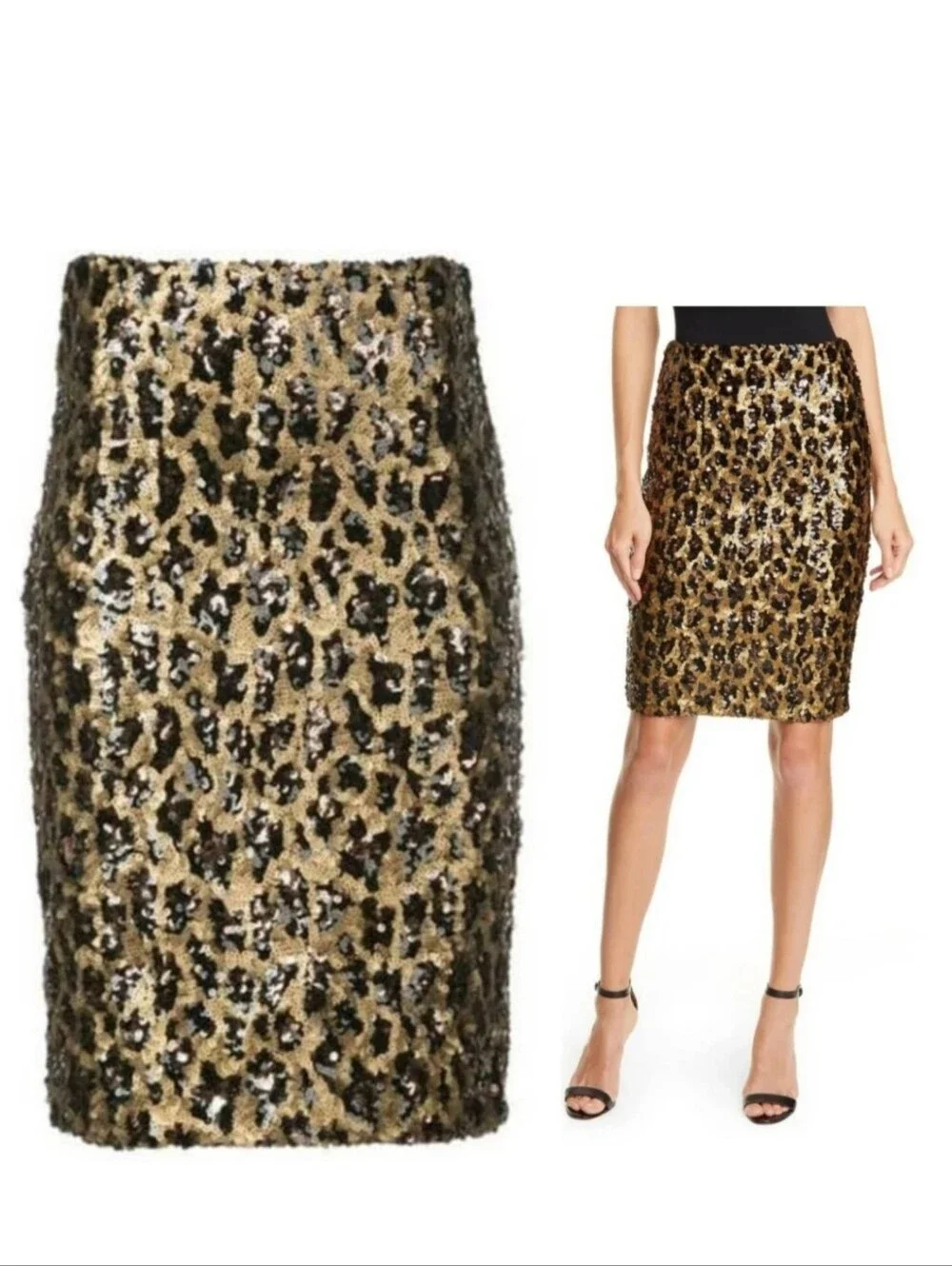 Alice + Olivia Ramos Leopard Print Sequin Pencil Skirt Size 0